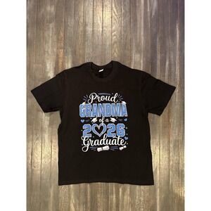 Proud Grandma of a 2026 Graduate T-Shirt Black Blue Graphic Short Sleeve Tee